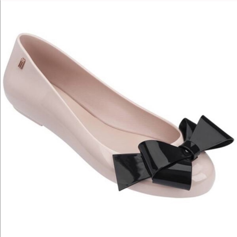 Melissa pink flats with black bow sz5
